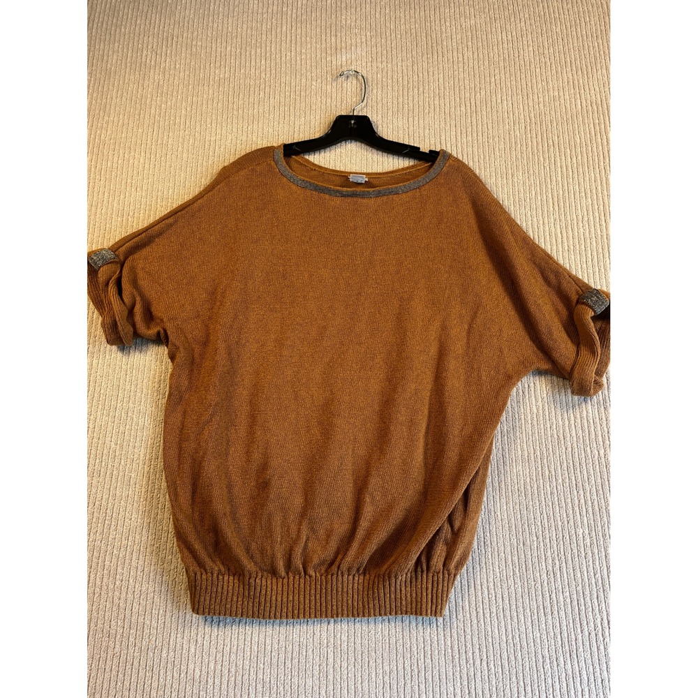 Chicos Knit Top Women 3 XL Copper Brown Linen Cotton Dolman Short Sleeve Sweater